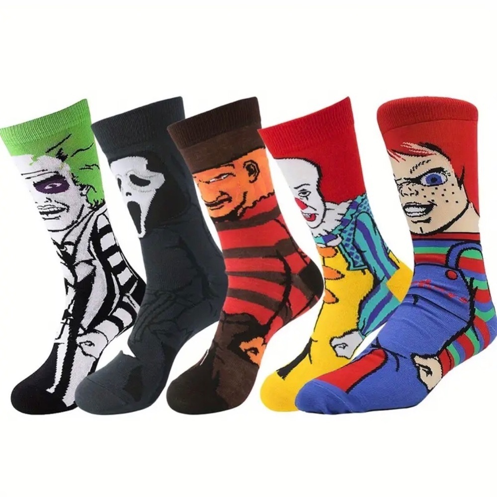5-Pairs Unisex Novelty Halloween Horror Movie Serial Killer Crew Socks 7-10